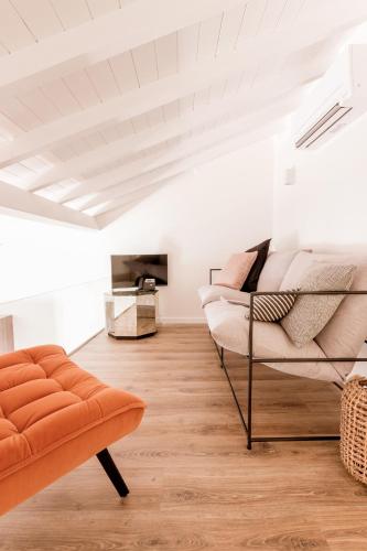 a living room with a bed and a couch at Apartamento Porta14 3 in Chaves