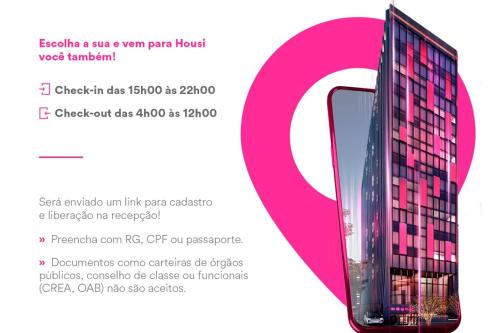 a flyer of a cell phone with a pink ribbon at Housi Boutique Faria Lima By Belong - Condado in Sao Paulo