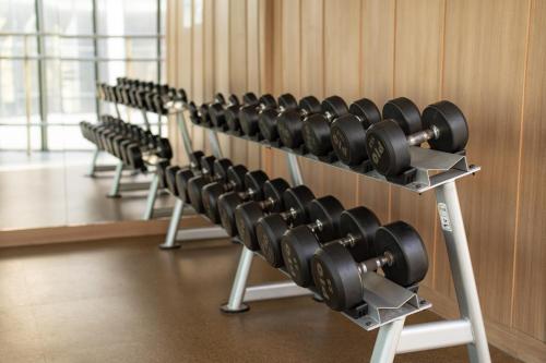 a row of dumbbell racks in a gym at APARTMENT AIRPORT TAN SON NHAT - free Pool & Gym in Ho Chi Minh City