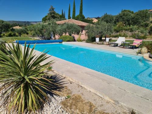 - une piscine dans une villa avec un palmier dans l'établissement Villa jeanne avec piscine Chauffée à Bedoin, à Bédoin