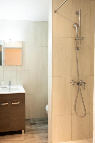 a bathroom with a shower and a sink at Château de Servanes in Mouriès