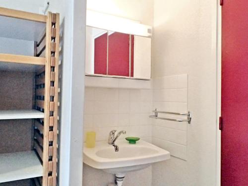 ein kleines Bad mit einem Waschbecken und einem Spiegel in der Unterkunft Maison de 2 chambres avec jardin clos et wifi a La Chapelle Geneste in La Chapelle-Geneste