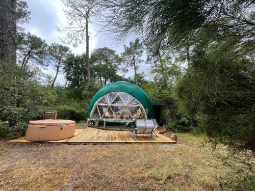 a iguana tent on a wooden deck in a forest at Lo Rey du Lac in Soorts-Hossegor