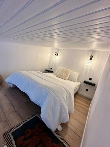 une chambre avec un grand lit blanc dans une pièce dans l'établissement Duplex lumineux, à Nantes