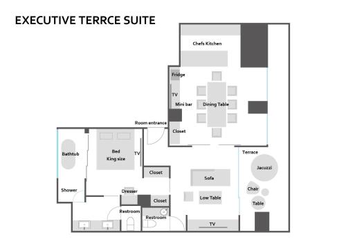 a floor plan of the executive fireplace suite at THE skM TOKYO HOTEL & DINING in Tokyo