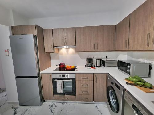 Kuchyň nebo kuchyňský kout v ubytování Parrots Paradise 100m From Finikoudes Beachfront