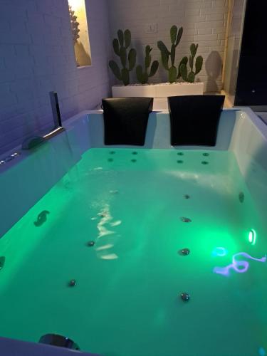 a tub filled with green water in a room at MÃE Apulian Rooms in Grottaglie