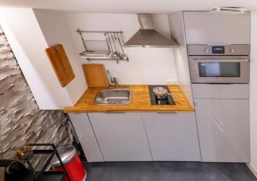 une petite cuisine avec un évier et une cuisinière dans l'établissement NEW / Le Robinson / Atypique /Centrale, à Nantes