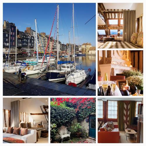 un collage de photos avec des bateaux dans un port dans l'établissement La Venelle Saint Jean, à Honfleur