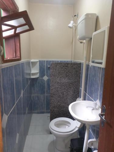 a bathroom with a toilet and a sink at Pousada Belas Praia quarto Praia do Porto in Imbituba