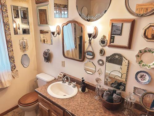 a bathroom with a sink and a toilet and mirrors at The Shepherd's Retreat in Livingston