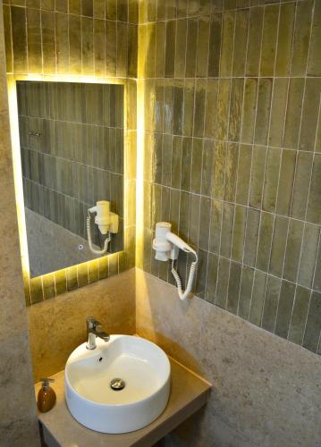 a bathroom with a sink and a mirror at Villa Planta in Ohrid