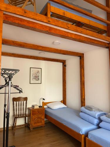 a bedroom with a bed and a desk and a chair at Rustic Villa in Jagodina