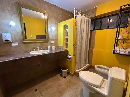 瓦拉斯Habitaciones La Casona的浴室里有洗手池、马桶和镜子。