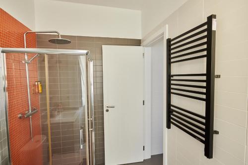 a shower with a glass door in a bathroom at The Back Street Nest in Lisbon