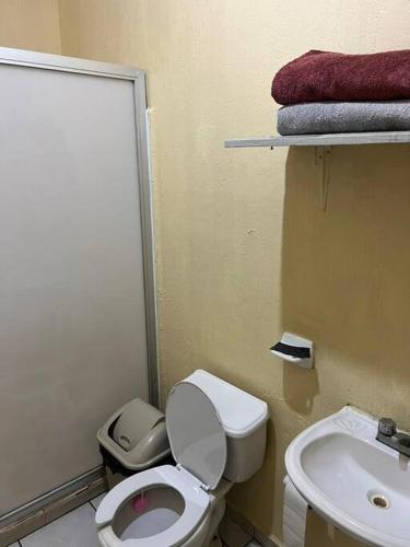 ZapotlanejoにあるCasa Susiのバスルーム(トイレ、洗面台、タオル付)