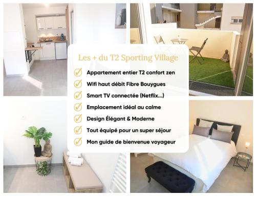 un collage de photos d'un salon avec un flyer dans l'établissement Logement Entier - Appartement T2 Confort - Toulouse - Balcon Aménagé, à Toulouse