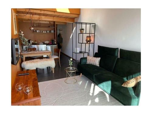 康斯坦茨的住宿－sea happiness Sea Gold，客厅配有绿色沙发和桌子