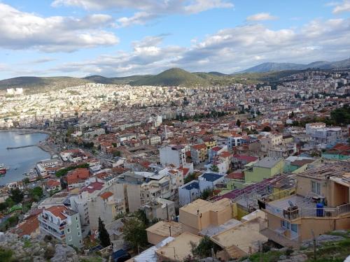 an aerial view of a city with buildings at LAVİNYA PENSİON in Kusadası