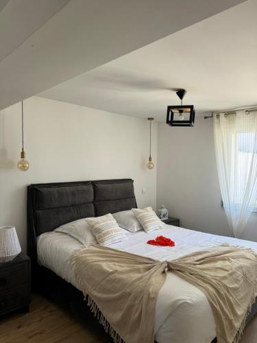เตียงในห้องที่ Sinalospa - Cosalà appartemement Sauna Jacuzzi Grande terrasse à 5 minutes de Nancy Place Stanislas