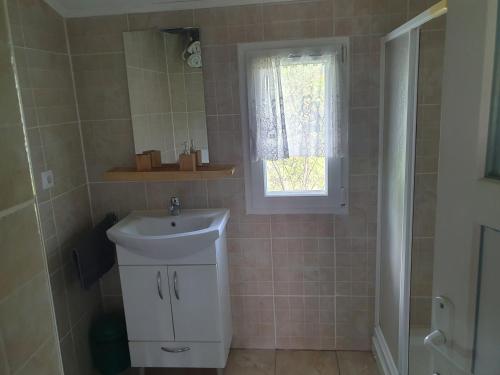 a bathroom with a sink and a window at Jadrica in Žumberak