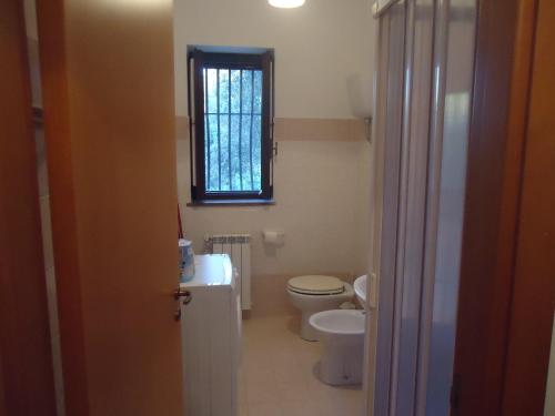 a bathroom with a toilet and a window at Agriturismo Torre Rinusa in Pietrapaola