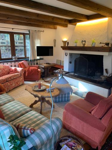 sala de estar con muebles y chimenea en Flow In Chill Out, en Kitzbühel