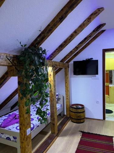 a room with two beds and a flat screen tv at NINA Apartmani in Plav