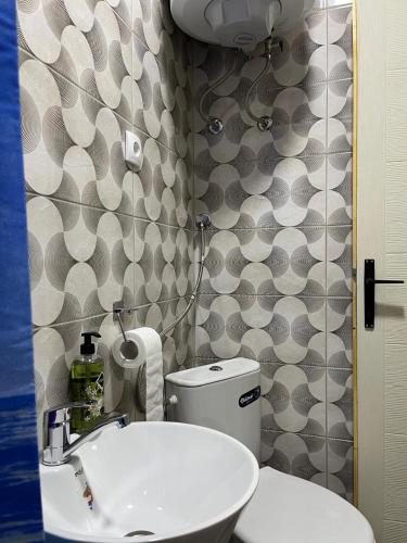 a bathroom with a white toilet and a sink at NINA Apartmani in Plav