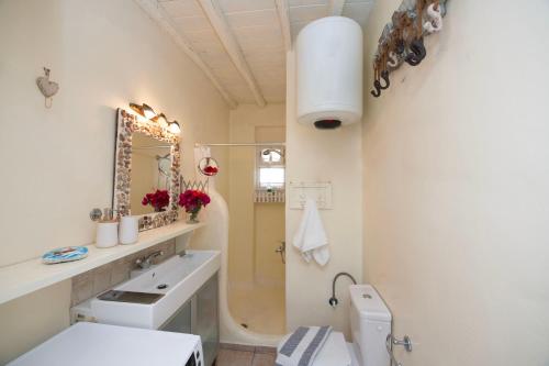 a bathroom with a toilet and a sink and a mirror at Charisma House Ornos Beach Mykonos in Mýkonos City