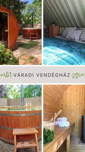 eine Collage mit Fotos, einem Whirlpool und einem Tisch in der Unterkunft Váradi Vendégház in Doboz