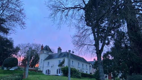 une grande maison blanche au-dessus d'un champ dans l'établissement Magnifique maison de maître saumuroise, à Saumur