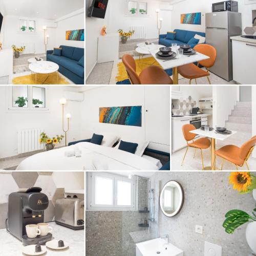 un collage de photos d'une cuisine et d'un salon dans l'établissement Le Valrose Cocon Urbain au cœur de Nice Souplex, à Nice