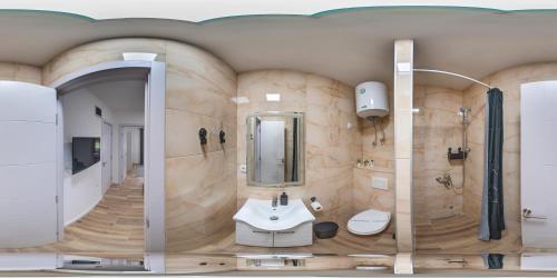a bathroom with a sink and a mirror at Apartman Mina 4 in Vrdnik