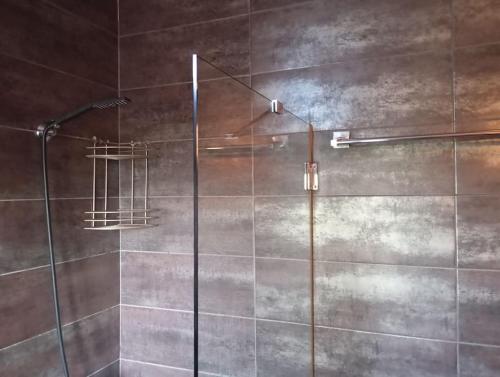 eine Dusche mit Glastür im Bad in der Unterkunft Mojo Art House 