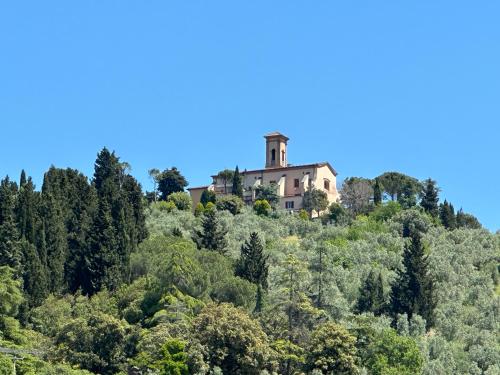 une vieille maison sur une colline dans la forêt dans l'établissement Monastero del 600 vista Firenze, à Calenzano