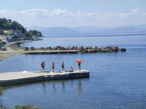 a group of people standing on a dock in the water at On The Sea Suite&Spa in Methana
