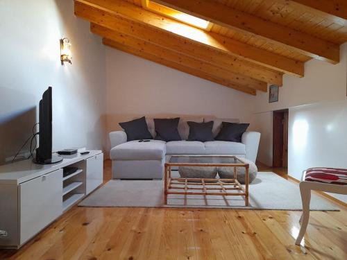 a living room with a couch and a tv at Casa Martins in Barão de São João