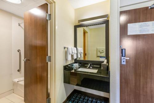 a bathroom with a sink and a mirror at Quality Inn & Suites Sandusky in Sandusky