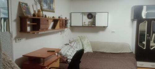 uma sala de estar com um sofá e uma mesa em Garsoniera Copou em Iaşi