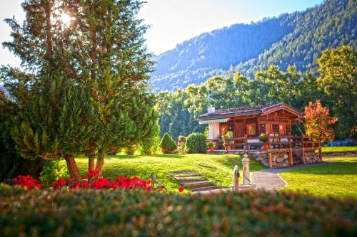 a house in the mountains with a garden and flowers at Chalet Tschallener in Ried im Oberinntal
