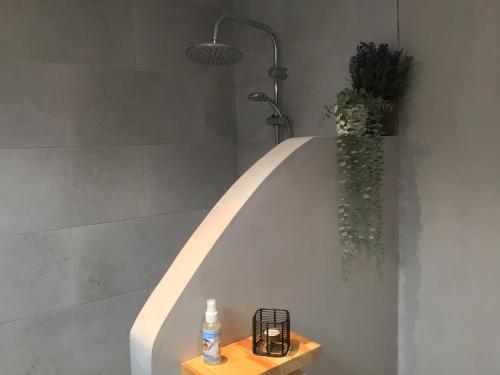 アギア・ガリニにあるNefeliのバスルーム(シャワー、花瓶付)