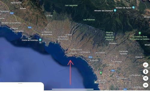 a map of the gulf of mexico with a red arrow at Ankerplatz - casa Juseli - Ruhe und Erholung in Santa Úrsula