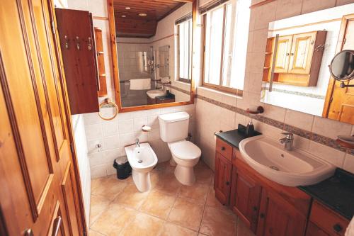 a bathroom with a toilet and a sink and a mirror at Strand view apartment in Sliema
