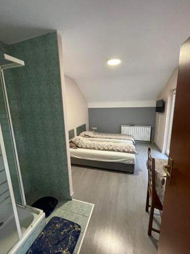 Schlafzimmer mit einem Bett und einer Badewanne in der Unterkunft Pansion Lapam in Visoko