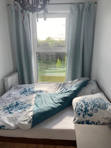 a bed in a room with a window at AKS Akademicka 8b przy Onkologii in Bydgoszcz