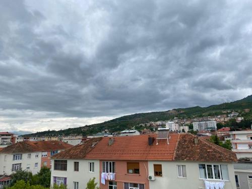 a group of buildings in a city under a cloudy sky at Hotel brazil in Peshkopi