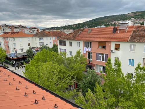 Hotel brazil في Peshkopi: مجموعة من الطيور تمشي على سطح مبنى