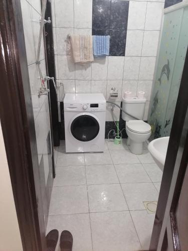 a small bathroom with a toilet and a sink at Yaso Roof & Apartments in Amman