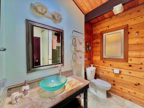 a bathroom with a sink and a toilet at Volcano Hideaway Cabin as seen on HGTV in Volcano